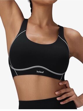 NWT Baleaf Black Sports Dance Yoga Sports Bra with Contrast Piping-M